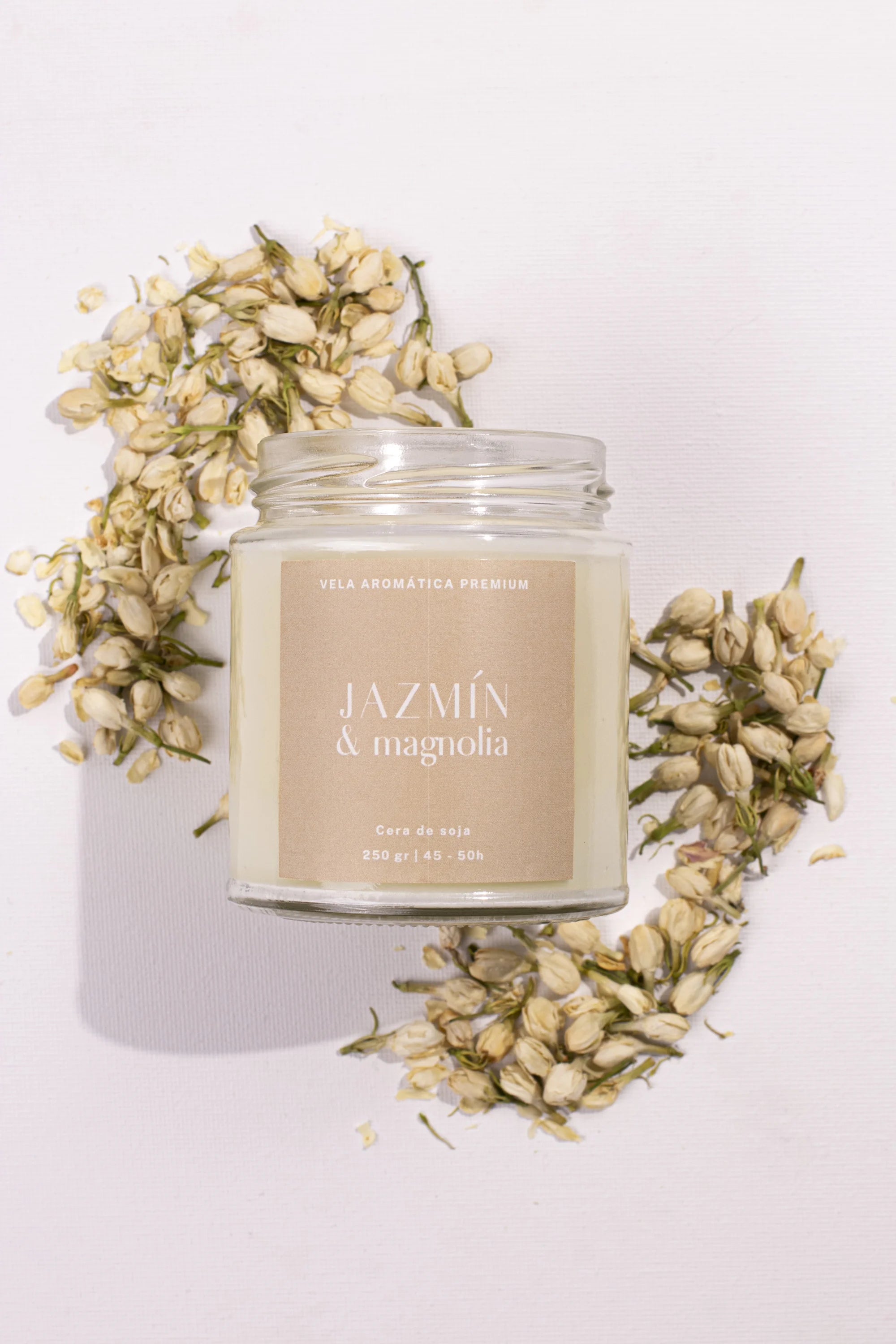 Vela aromática artesanal de jazmín y magnolia