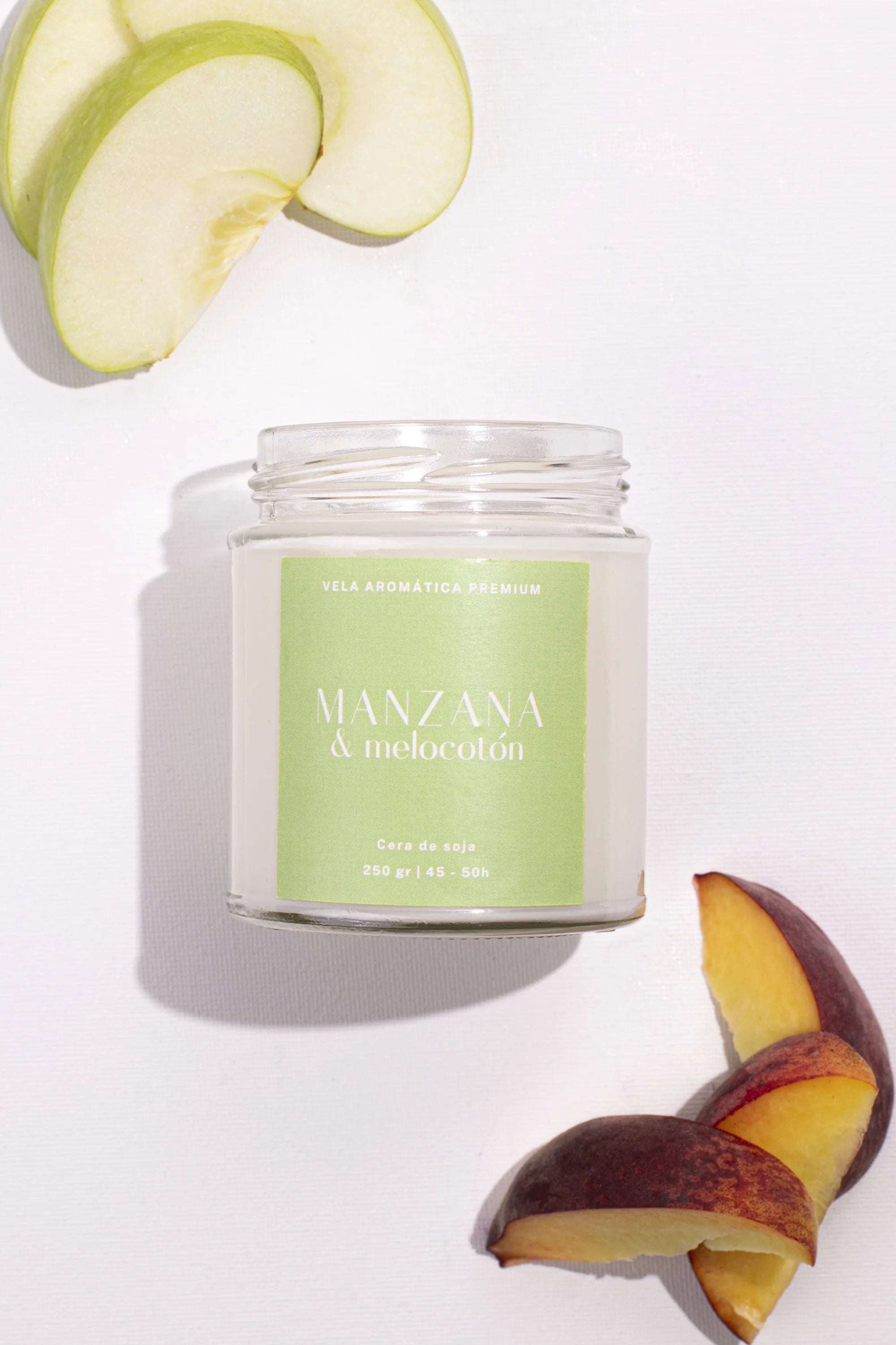 Vela aromática artesanal de manzana y melocotón