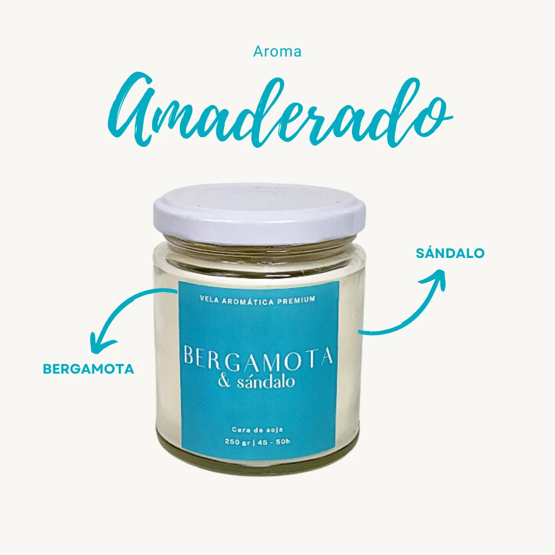 Vela aromática artesanal de bergamota y sándalo