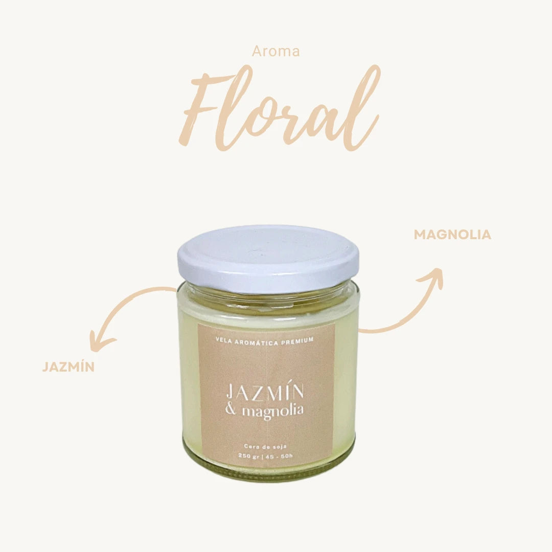 Vela aromática artesanal de jazmín y magnolia