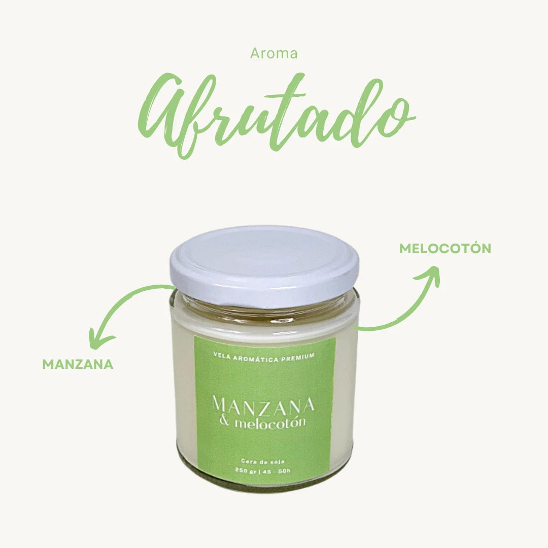 Vela aromática artesanal de manzana y melocotón