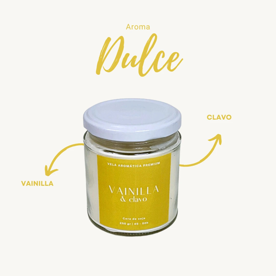 Vela aromática artesanal de vainilla y clavo