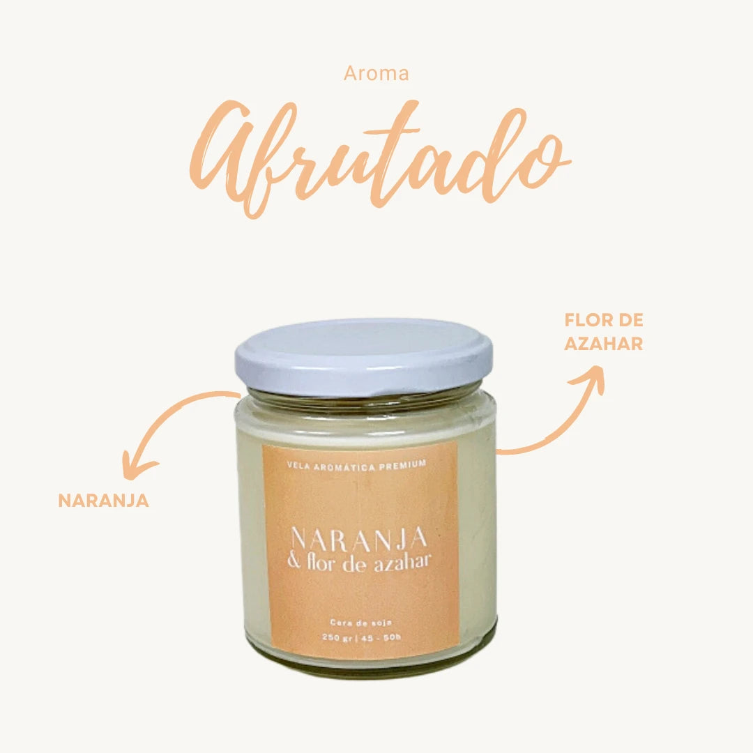 Vela aromática artesanal de naranja y flor de azahar