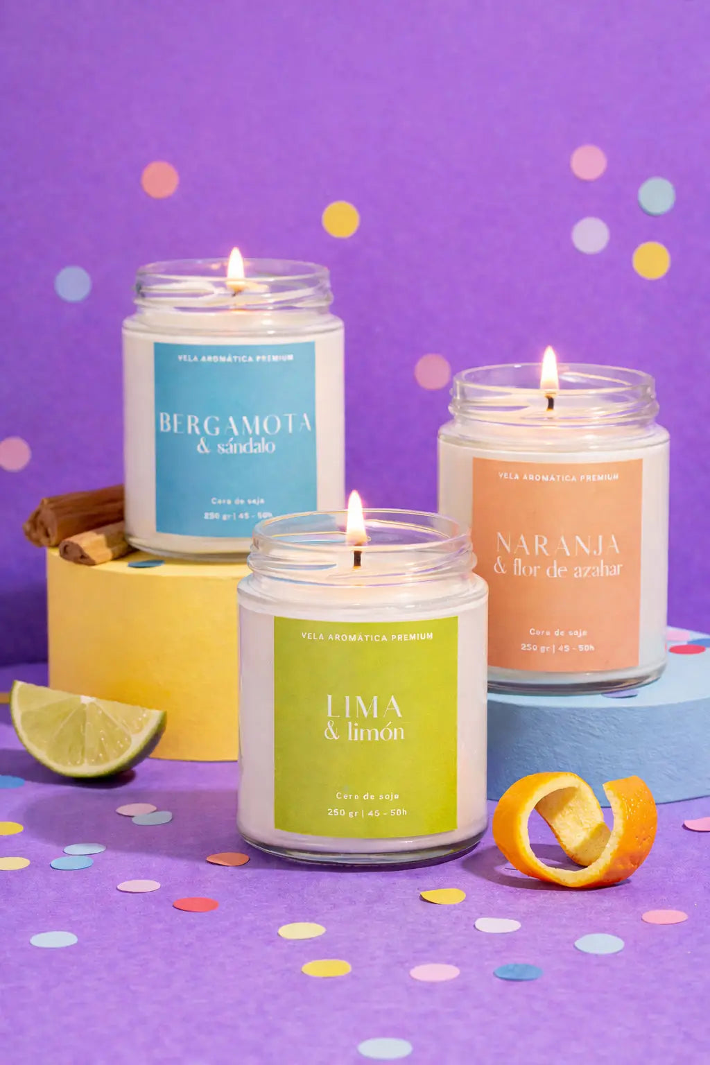 Pack cítrico | 3 velas artesanales sin tóxicos